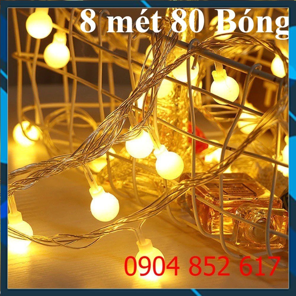 💥Sỉ Rẻ💥 Dây Đèn Led Trái Anh Đào Bóng Bi Tròn Màu Vàng Nắng Đẹp Sang Trọng 8m 80 bóng Trang Trí noel giáng sinh