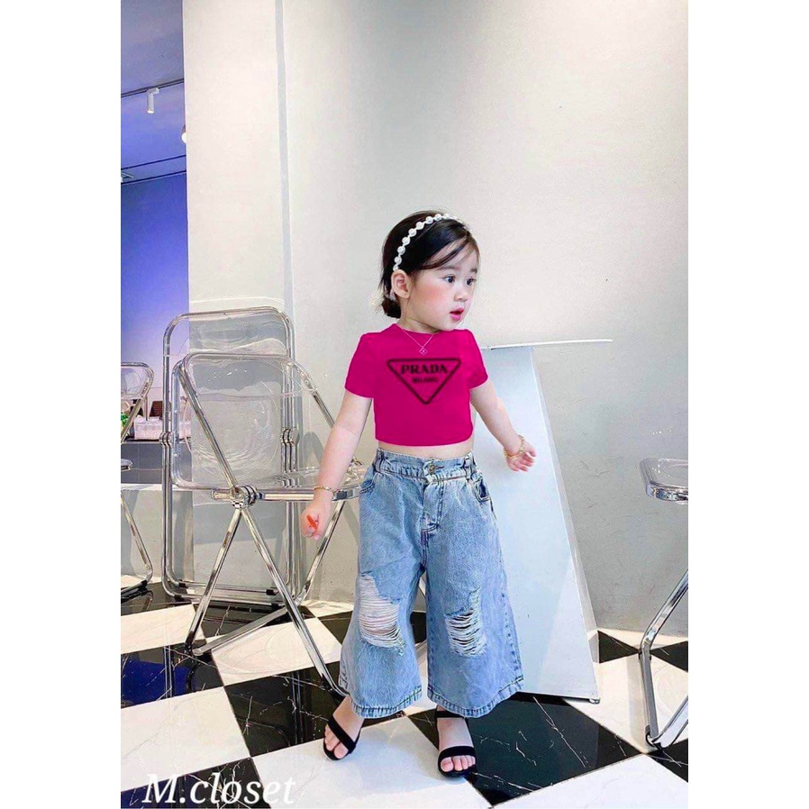R1-Set jean áo croptop bé gái 10-22kg