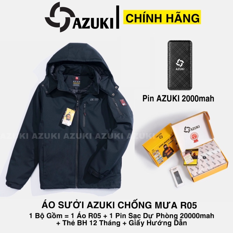 Áo Sưởi Ấm Chạy Bằng Pin AZUKI 2022 Chất Lượng Cao Cấp, Chống Nước Tốt[ Bảo Hành 12 Tháng]