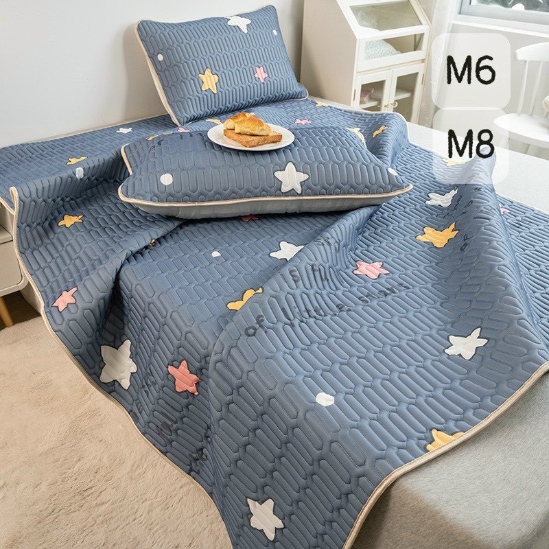 Chiếu điều hòa cao su non kích thước 1m4 1m5 1m6 1m8 gồm ga điều hòa kèm 2 áo gối ga điều hòa mẫu sao xám-sanxuatcha
