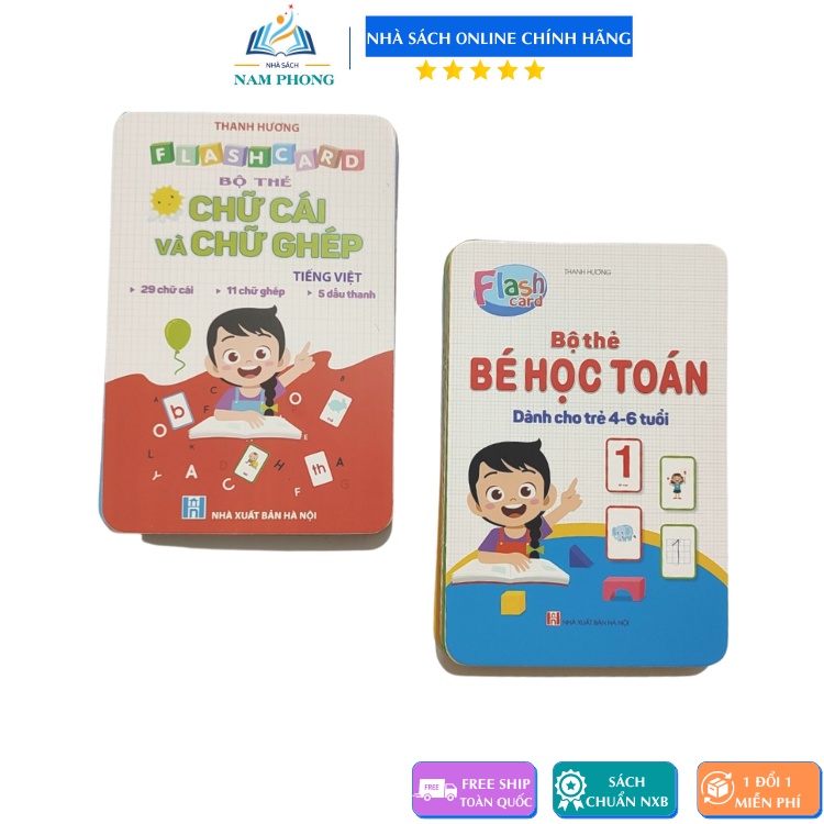 Sách - Flashcard Thẻ Bé Học Toán và Bộ Thẻ Chữ Cái và Chữ Ghép - Dành cho trẻ 4 - 6 tuổi (Có lựa chọn)