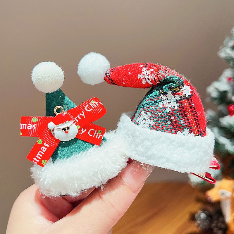 Kẹp tóc IQ Angel đính nơ kẻ sọc họa tiết giáng sinh ba chiều dễ thương cho bé