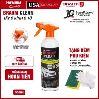 Tẩy mốc kính ô tô, tẩy cặn canxi kính ô tô, ố vảy cá, ố cầu vồng kính ô tô - braum clean 550ml