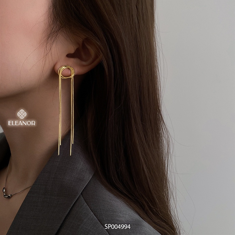 Bông tai nữ dáng dài Eleanor Accessories hình tròn phối tua rua phụ kiện trang sức 4994
