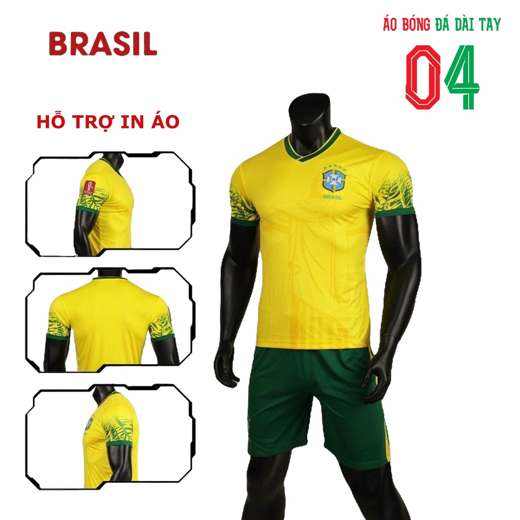 Bộ Quần Áo Bóng Đá Thun Thái Đội Tuyển Brasil Vàng