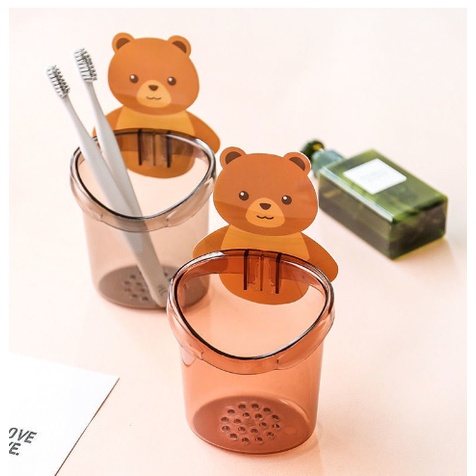 Cốc Gấu Dán Tường Dùng Đựng Bàn Chải, Kem Đánh Răng Giá Rẻ Tiện Lợi