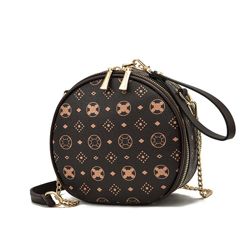 IELGY Túi Đeo Chéo Hình Tròn Nhỏ Có Khóa Kéo In Họa Tiết Phong Cách retro Cho Nữ