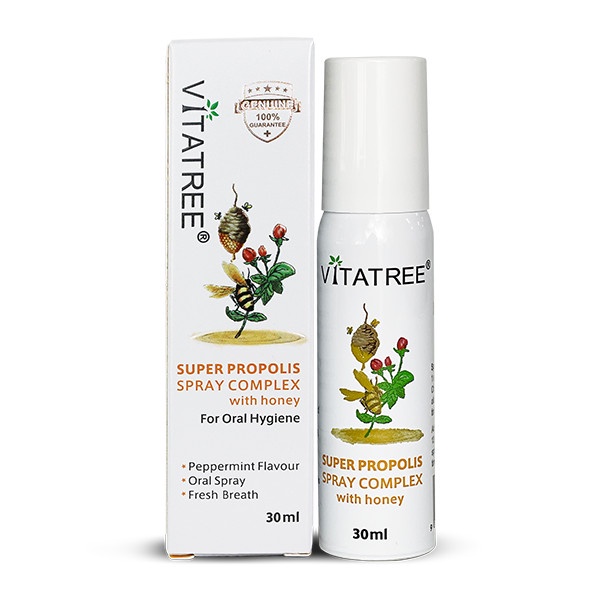 Xịt keo ong Vitatree 30ml, Vitatree Super Propolis with Honey ( mẫu mới 30ml). DATE 2025
