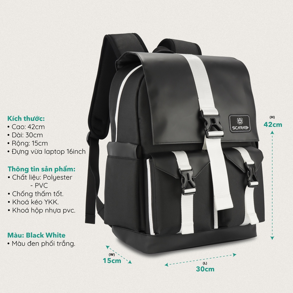 Scarab Sturdy Backpack Unisex - Balo Size Lớn, Đi Học Đi Chơi Đựng Vừa Laptop 15,6inch Gaming