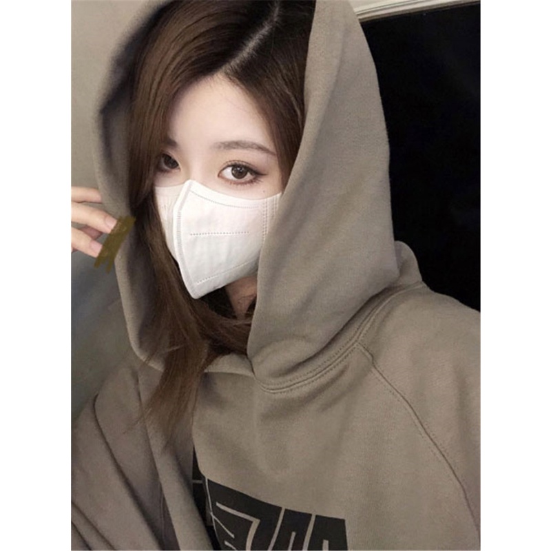 【WANG JIAO ZHAN】 Áo Hoodie Dáng Rộng In Họa Tiết Lót Lông Cừu Phong Cách Retro Hàn Quốc Mới【6835】