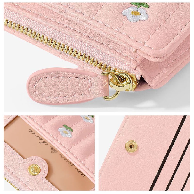 MISCHA Ví Đựng Tiền Xu Bằng Da PU Thêu Họa Tiết Dễ Thương Phong Cách Hàn Quốc