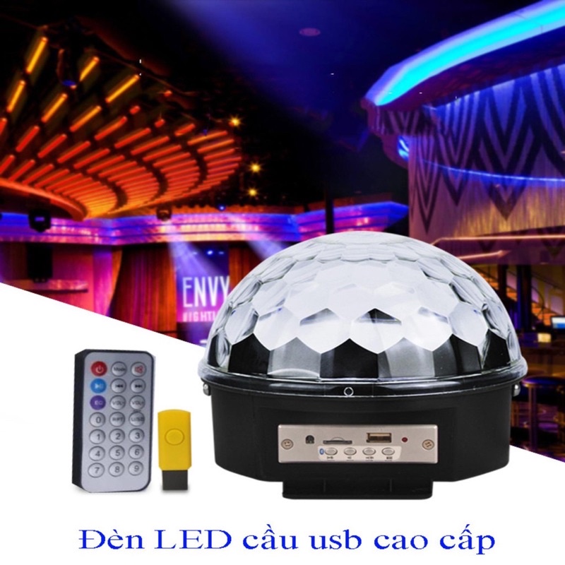 đèn led quả cầu xoay to 360 độ 7 màu có điều khiển cảm ứng loa phát nhạc