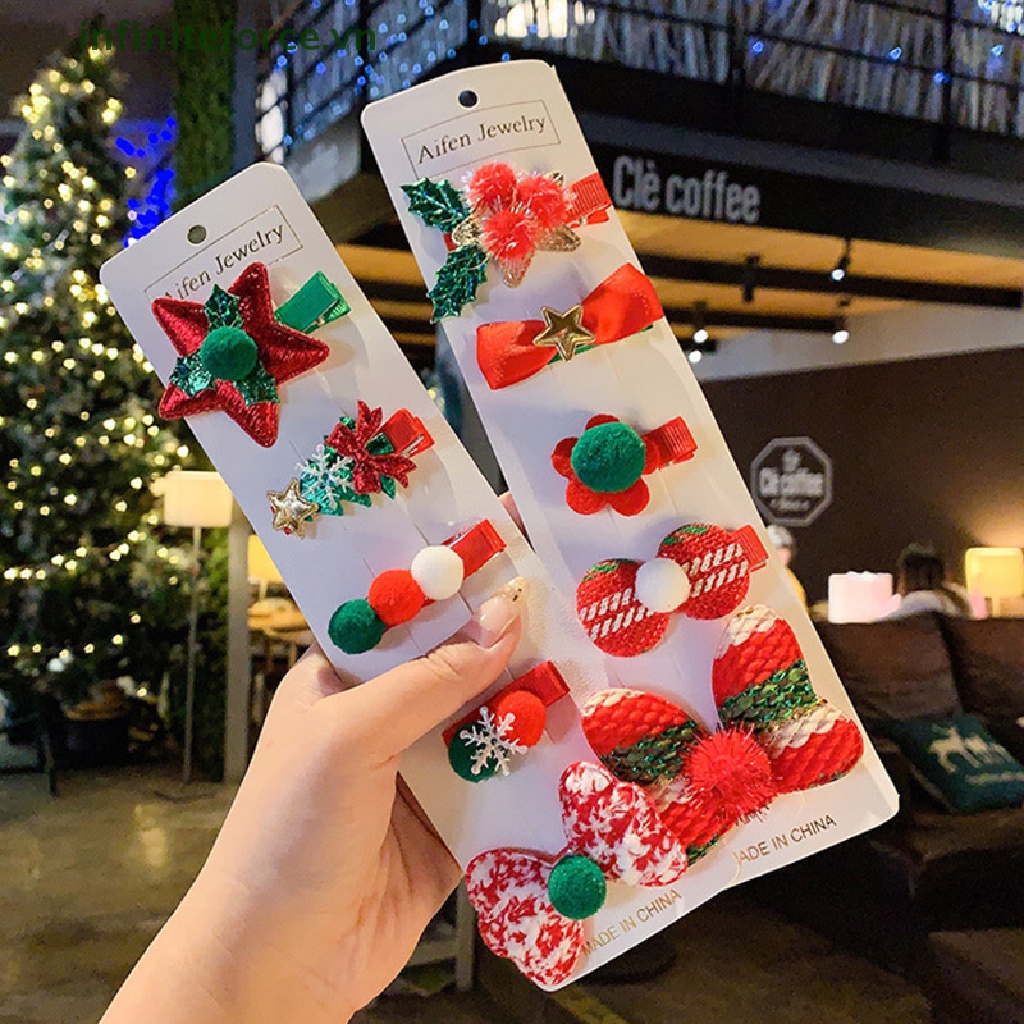 Set 5 Kẹp Tóc Hoạ Tiết Giáng Sinh Dễ Thương Xinh Xắn Cho Bé