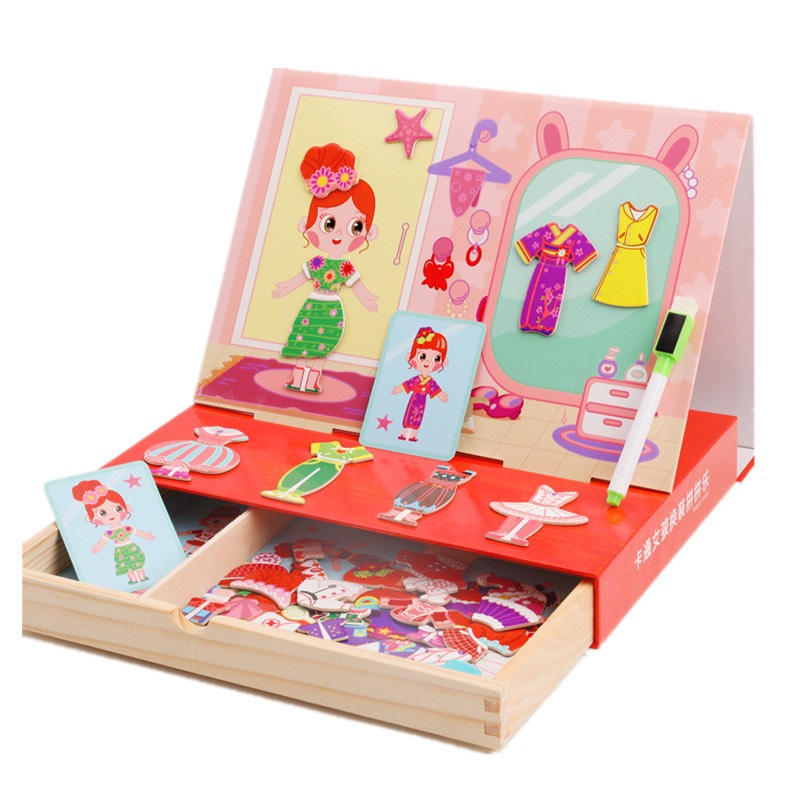 Đồ chơi gỗ - Ghép hình nam châm thiết kế trang phục, thời trang cho bé gái kèm hộp đựng