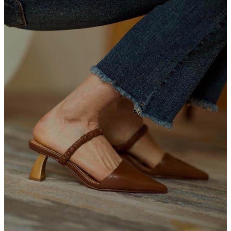 Giày Cao Gót Slingback Mũi Nhọn Quai Hậu Thun Nhún Bigsize 35-42 Cho Nàng Ngoại Cỡ