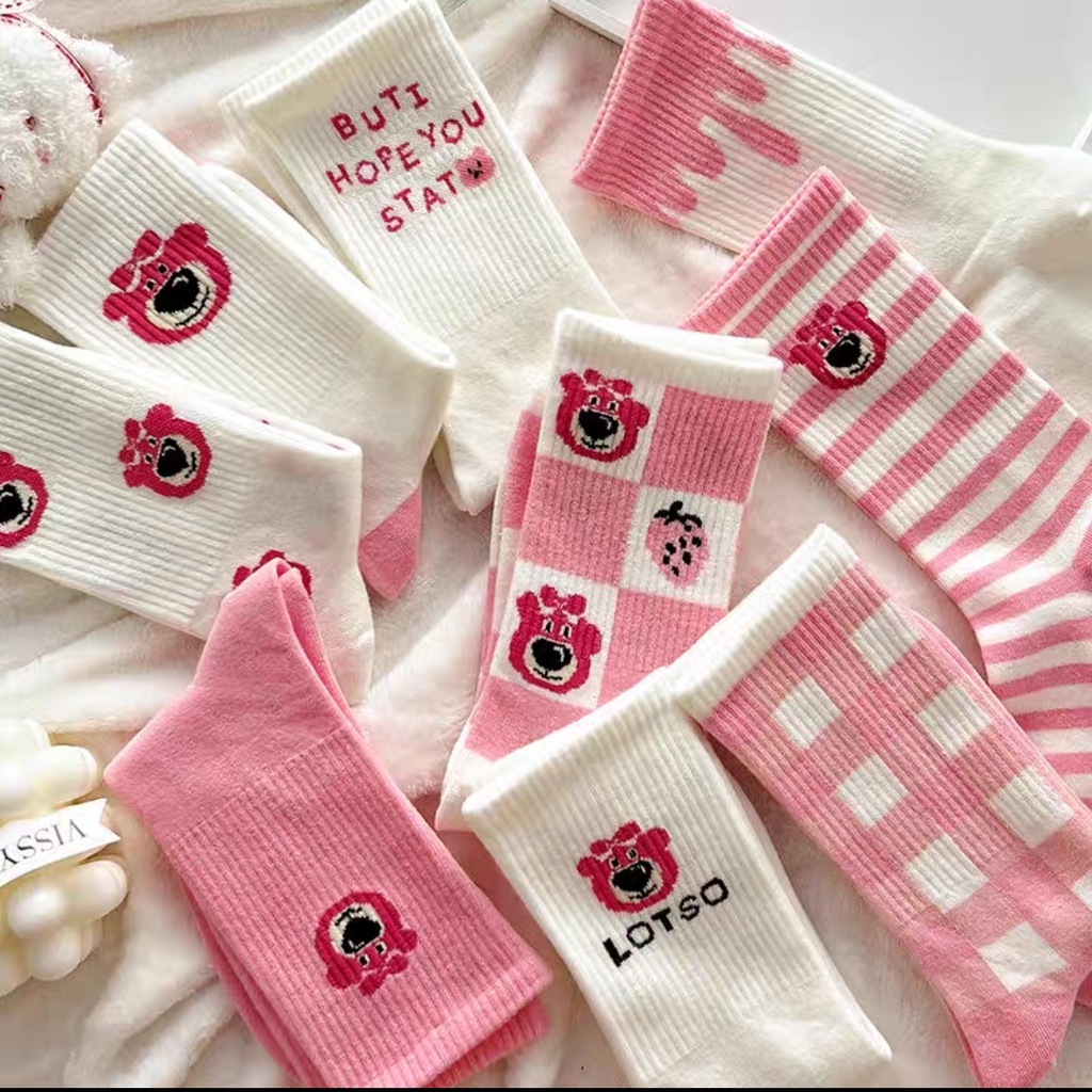 Combo 10 Đôi Tất Cổ Cao Gấu Hồng LOTSO