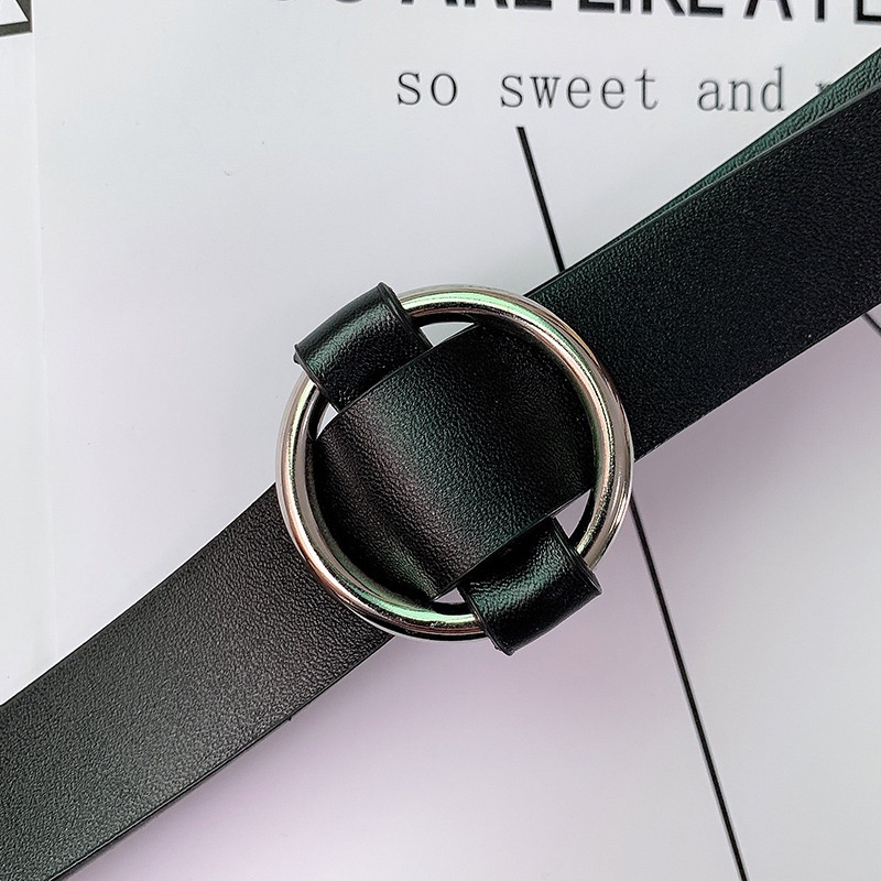 Thắt Lưng Khóa Tròn Không Xốp Phong Cách Retro Hàn Quốc Cho Nữ