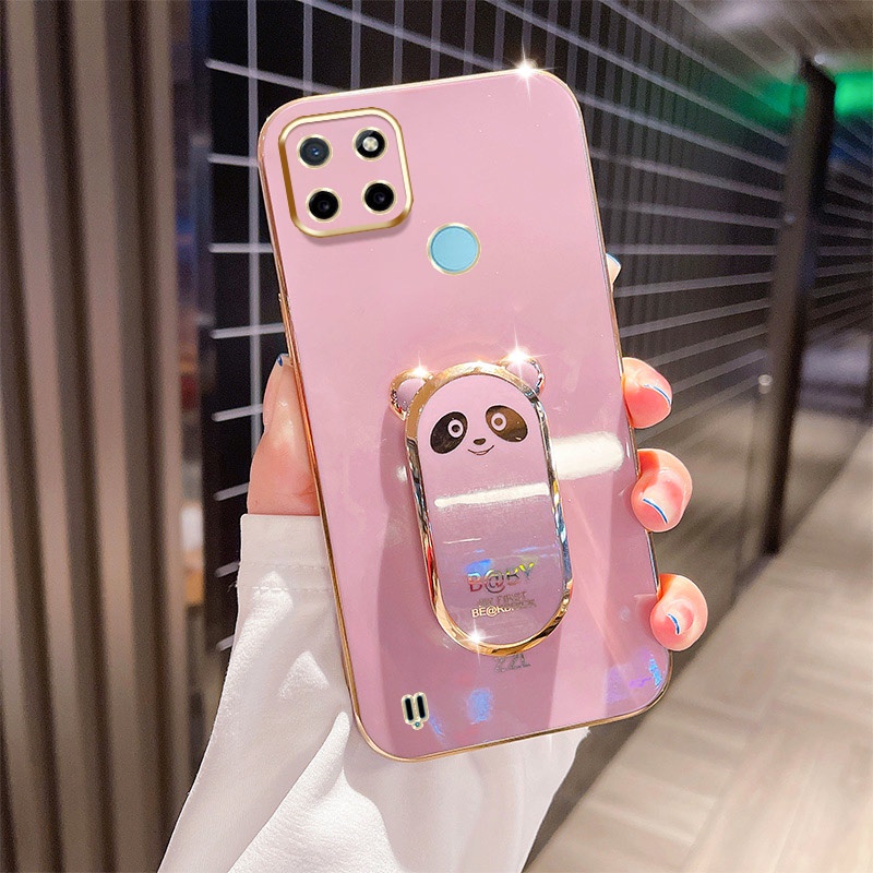 Ốp Điện Thoại Mạ 6D Siêu Mỏng Hình Gấu Có Giá Đỡ Cho OPPO Realme C21 C21Y C25Y