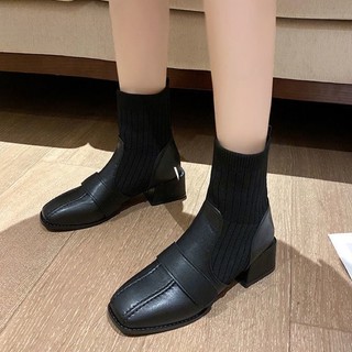(HÀNG SẴN) BOOTS Lỡ Cổ Len, Mũi Da Ôm Chân
