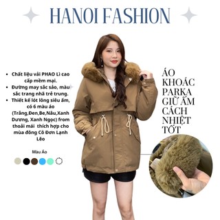 Áo phao parka nữ mũ lông dáng hàn quốc, áo khoác nữ quảng châu