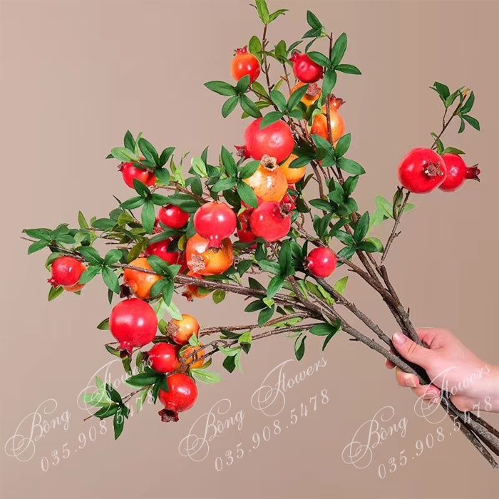 🍒 Cành Lựu Giả - Cành Quả Lựu Giả 6 Quả Dài 80cm - ĐƯỜNG KÍNH QUẢ TO 7CM, QUẢ NHỠ 6 CM, QUẢ NHỎ 5CM