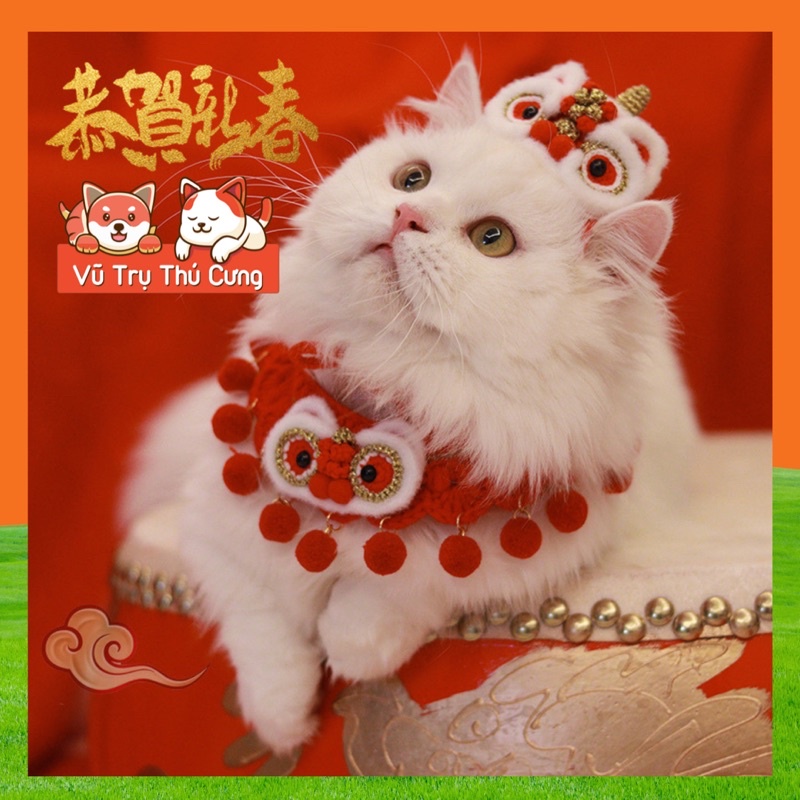 Vòng cổ Tết cổ truyền cho Chó mèo, chất liệu len đan thủ công