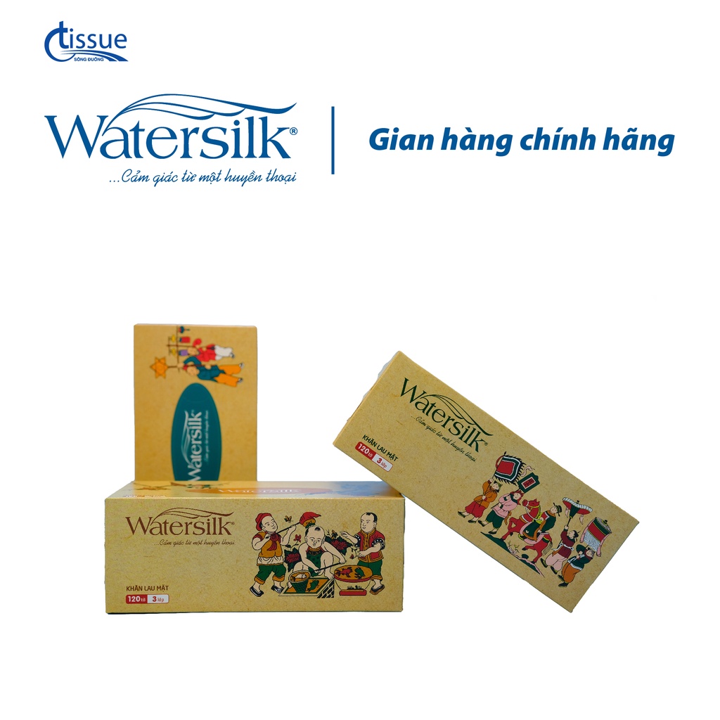 Combo 3 Hộp Giấy Ăn, Khăn Giấy Lau Mặt Watersilk Tranh Dân Gian Hộp 120 Tờ Giấy 3 Lớp Mềm Mịn