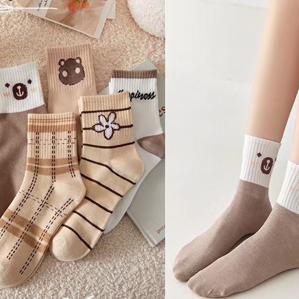 Tất Cổ Cao In Họa Tiết Dễ Thương Phong Cách Hàn Quốc Thời Trang Thu Đông Cho Nữ