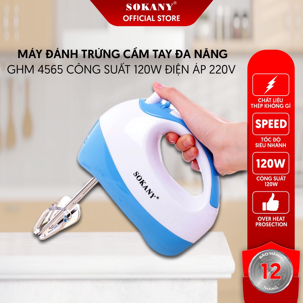 Máy Đánh Trứng Cầm Tay Đa Năng SOKANY GHM 4565 công suất 120W Điện Áp 220V Bảo Hành 12 Tháng