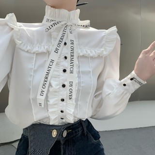 Áo Sơ Mi Kiểu Nữ Voan Cổ Thắt Nơ Dài Tay Phong Cách Nhẹ Nhàng Hàn Quốc Sang Trọng Tiểu Thư Hàng Quảng Châu Cao Cấp