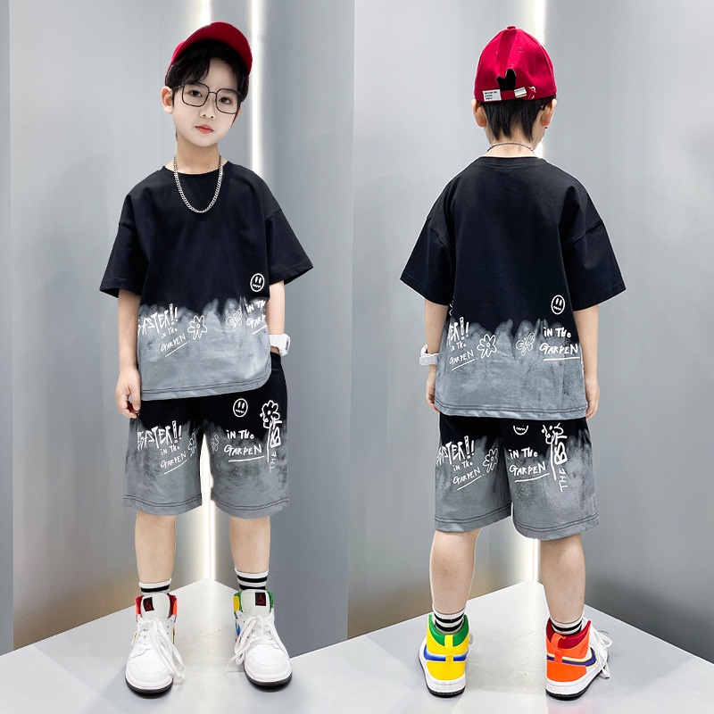 Đồ Bộ Bé Trai 20-55kg Cộc Tay In Hình Cá Tính phong cách Hàn Quốc set quần áo trẻ em 5-15 tuổi Hottrend mùa hè 2023