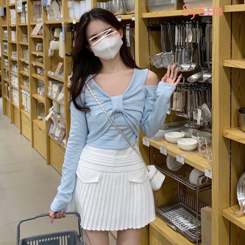 Áo Dệt Kim Tay Dài Hở Vai Dáng Ôm Thời Trang Mùa Thu Phong Cách Hàn Quốc Cho Nữ