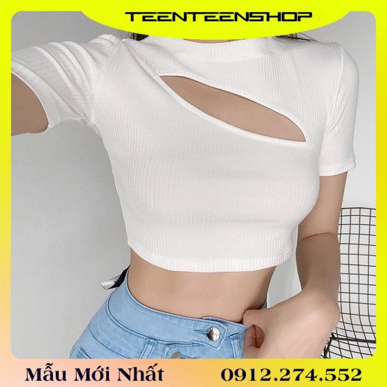 Áo thun body nữ tay ngắn cotton cổ tròn khoét ngực chéo Cut Out Top