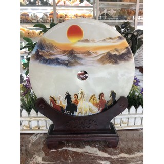 Đồng tiền đồng điếu may mắn phong thủy vẽ tranh chiêu nạp tài lộc đá bạch ngọc - Đường kính 30 cm