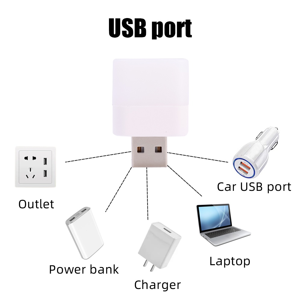 Đèn LED Vuông Mini 5V Cổng USB Tiết Kiệm Năng Lượng Trang Trí Phòng Ngủ Cho Bé Gái