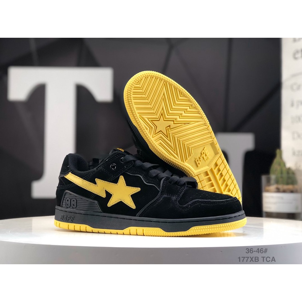 Bape Giày Thể Thao Da Bóng Màu Xanh Dương Trắng Dễ Phối Đồ Thời Trang 1G70191031 36-46