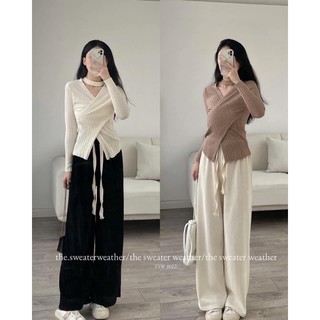 Áo len chocker cố V vạt chéo