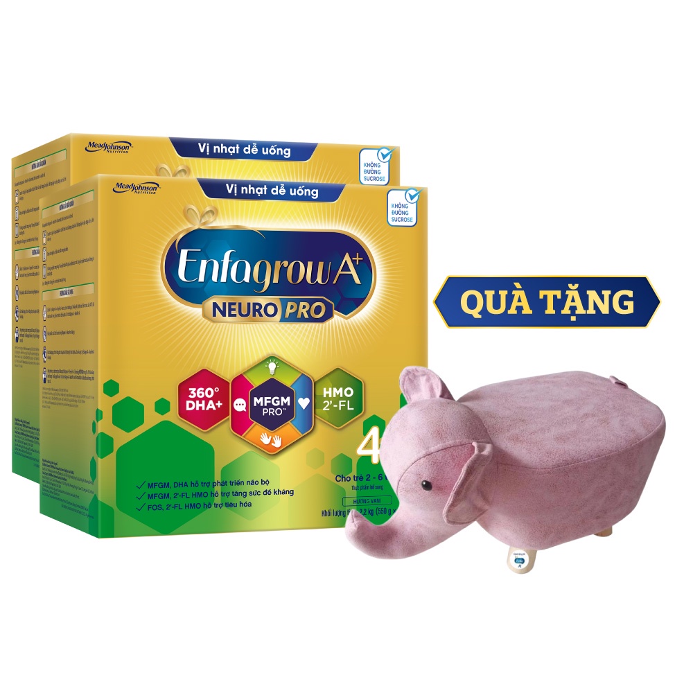 [Tặng ghế ngồi hình thú] Bộ 2 Lon Sữa Bột Enfagrow A+ Neuropro 4 - FL HMO Vị Nhạt Dễ Uống -2.2kg/hộp