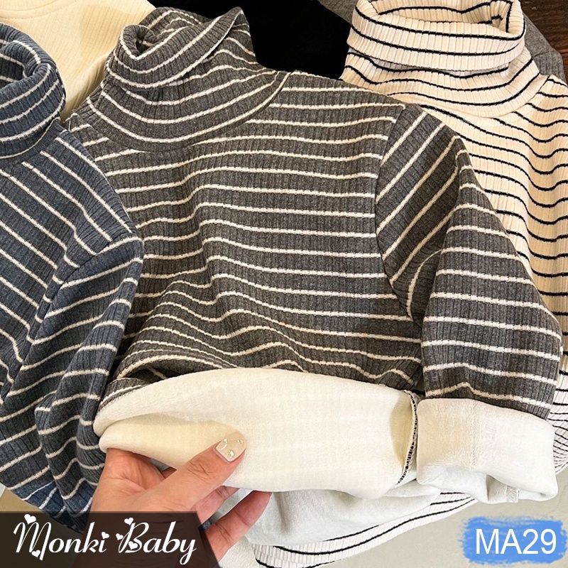 Áo thun cổ cao lót lông ấm trẻ em size lớn, chất cotton đẹp dày dặn lông lót mịn, co giãn cao, giữ ấm tốt cho bé | MA39