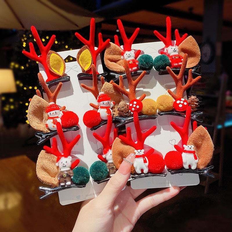 Set kẹp tóc giáng sinh tuần lộc Noel phụ kiện thời trang mùa lễ hội
