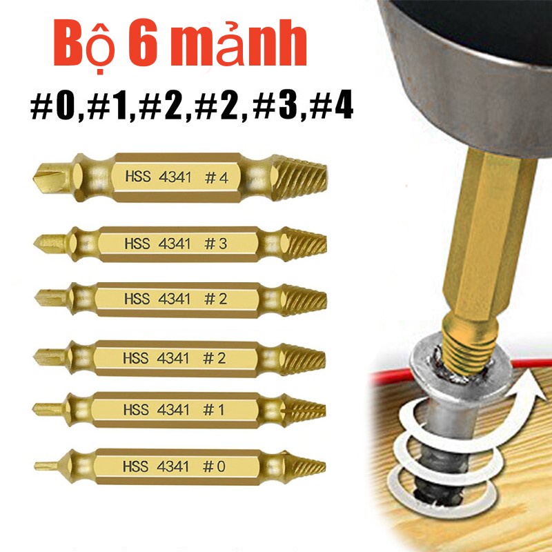 bộ tháo vít toét đầu 6 mũi hai đầu tháo ốc gãy - dụng cụ lấy ốc gãy