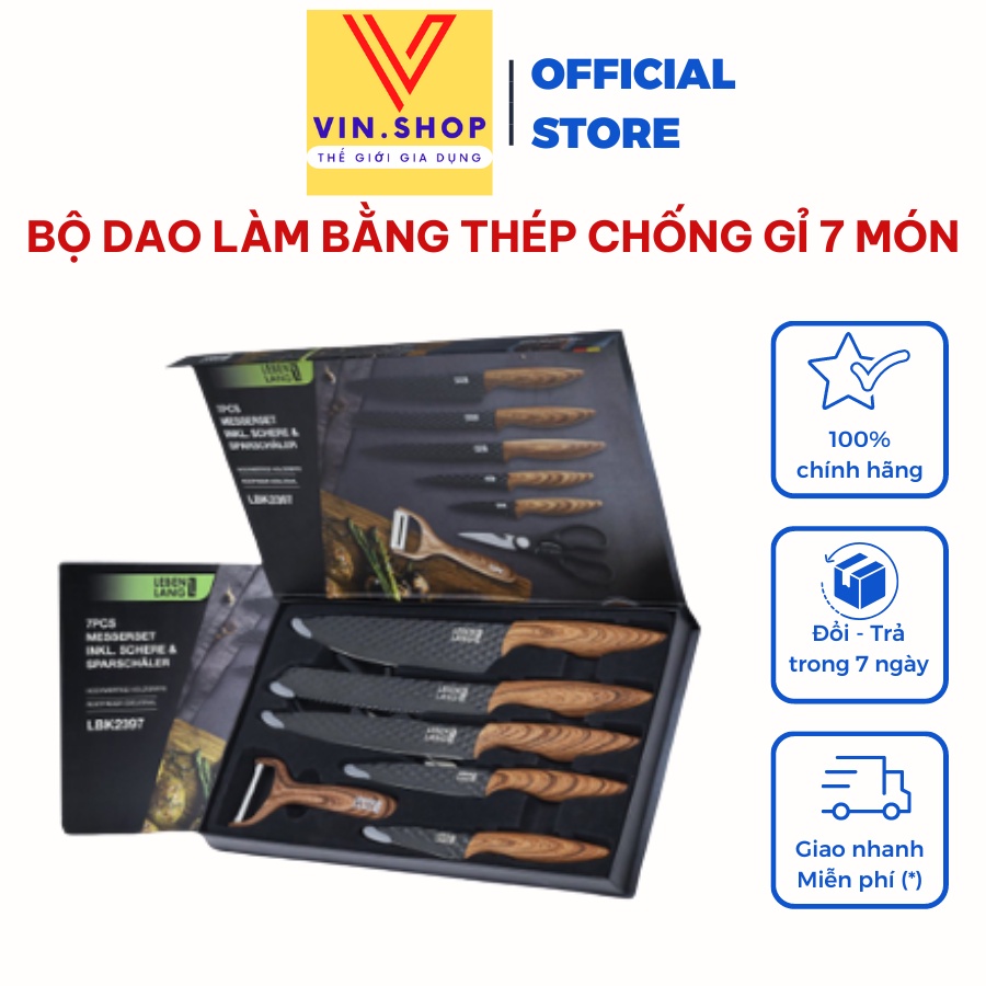 Bộ Dao, Nạo Nhà Bếp 7 Món Chính Hãng Cao Cấp Đức Nk Leben Lang, Làm Từ Thép Không Gỉ, Chống Dính Đạt Tiêu Chuẩn An Toàn