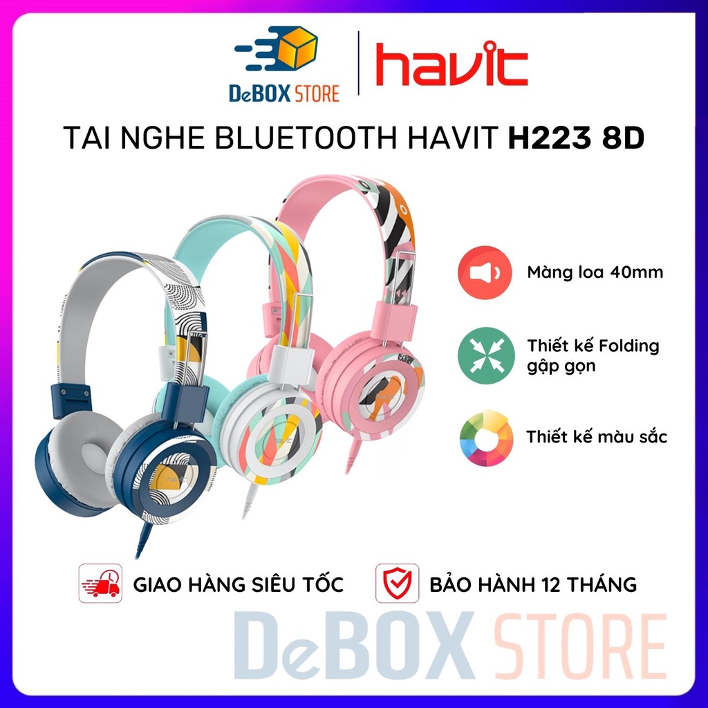 【Giao Hỏa Tốc】Tai Nghe Headphone Havit H2238D, Đa Màu Sắc, Driver 40mm Âm Thanh Sống Động - Chính Hãng BH 12 Tháng