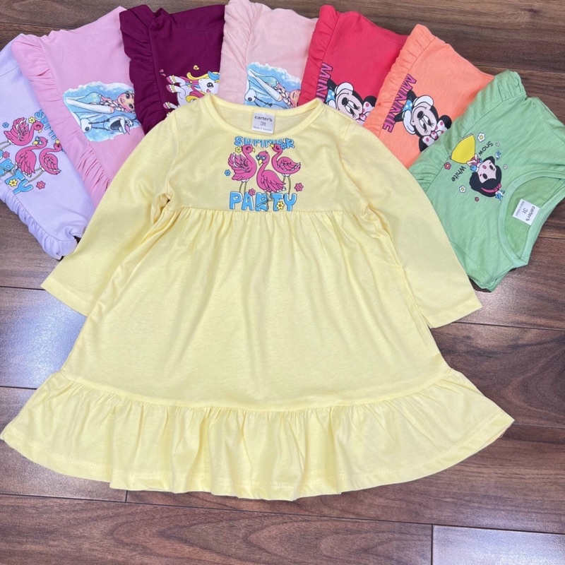 Váy cotton tay dài VNXK bé gái in hình Pony, Elsa, Minnie, Mickey, Kitty