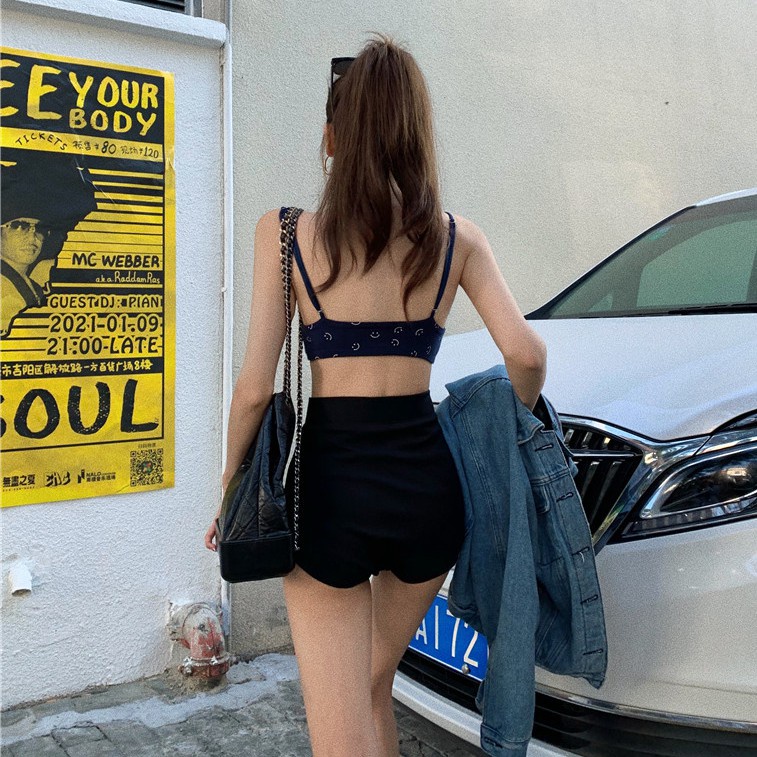 Quần short thể thao XINLANYASHE lưng cao màu đen thời trang cá tính cho nữ