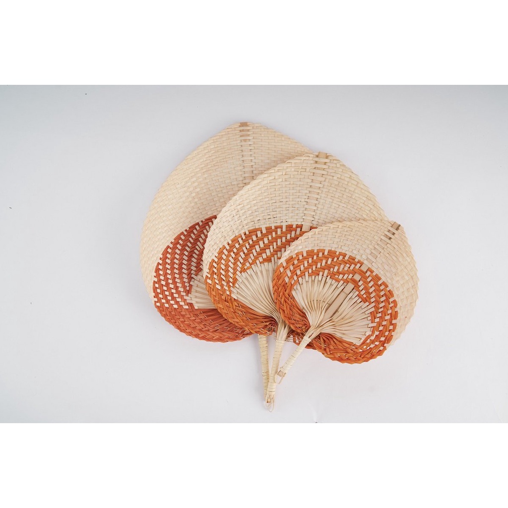 Quạt lá đề mix màu cam, tự nhiên 3 size 20, 30, 35 cm
