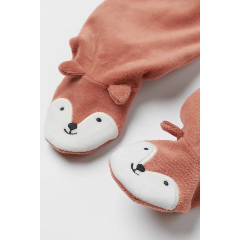 Bộ bodysuit sleepsuit PJM nhung nâu cáo HM H&M_hàng chính hãng authentic