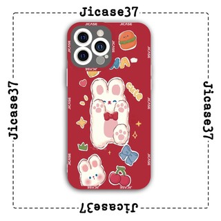 Ốp lưng iphone và samsung xiaomi oppo cạnh vuông Jicase Thỏ cute nền đỏ 