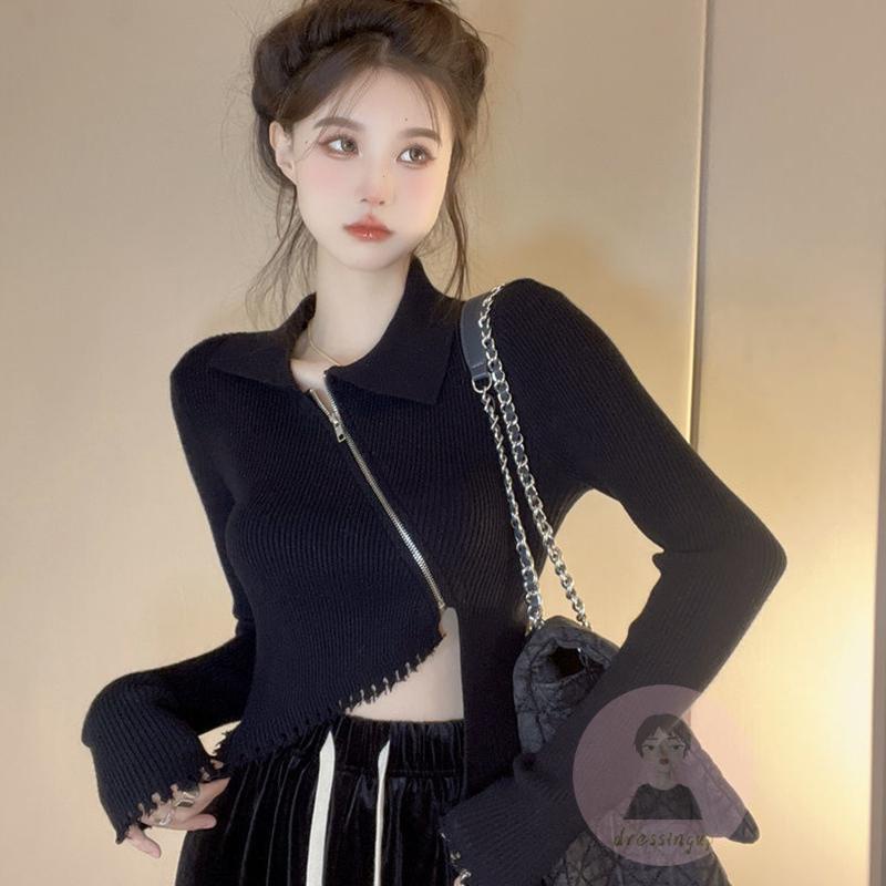 Áo Sơ Mi Dệt Kim Tay Dài Màu Sắc Đơn Giản Thiết Kế Bất Đối Xứng Độc Đáo Thời Trang Cho Nữ