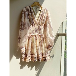 Đầm hoa nút bọc bèo dưới Nude/Hồng (S/M)